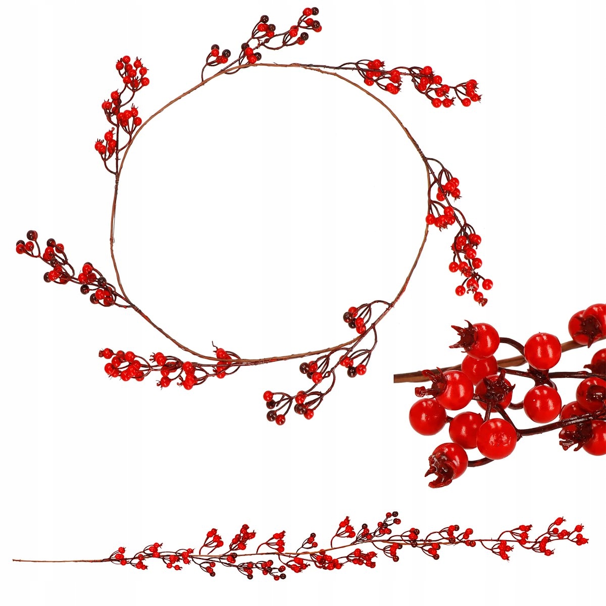 GIRLANDA ŚWIĄTECZNA JARZĘBINA SZTUCZNA 1,5M DELUX PIĘKNA OZDOBA JAK ŻYWA