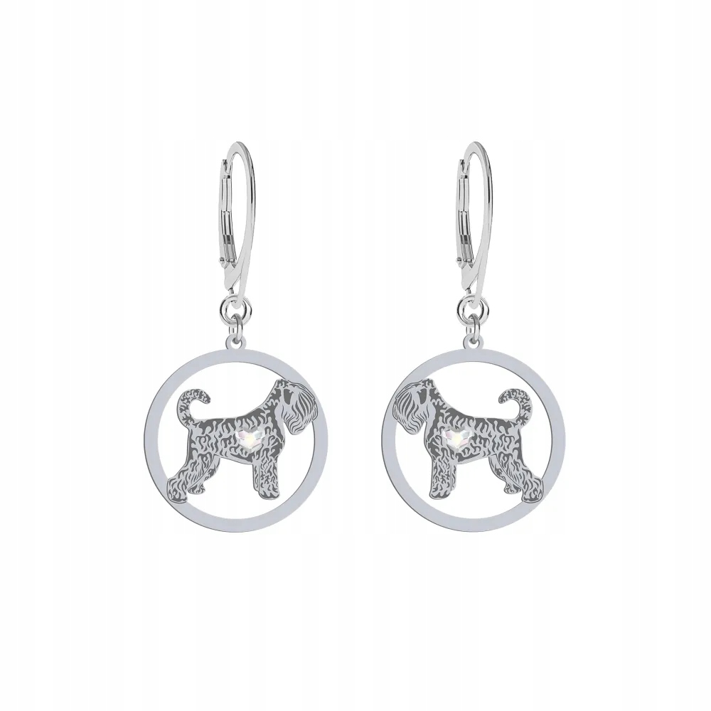 Stříbrné Náušnice se psem Černý ruský teriér 925 Dárek Gravírování Bonus