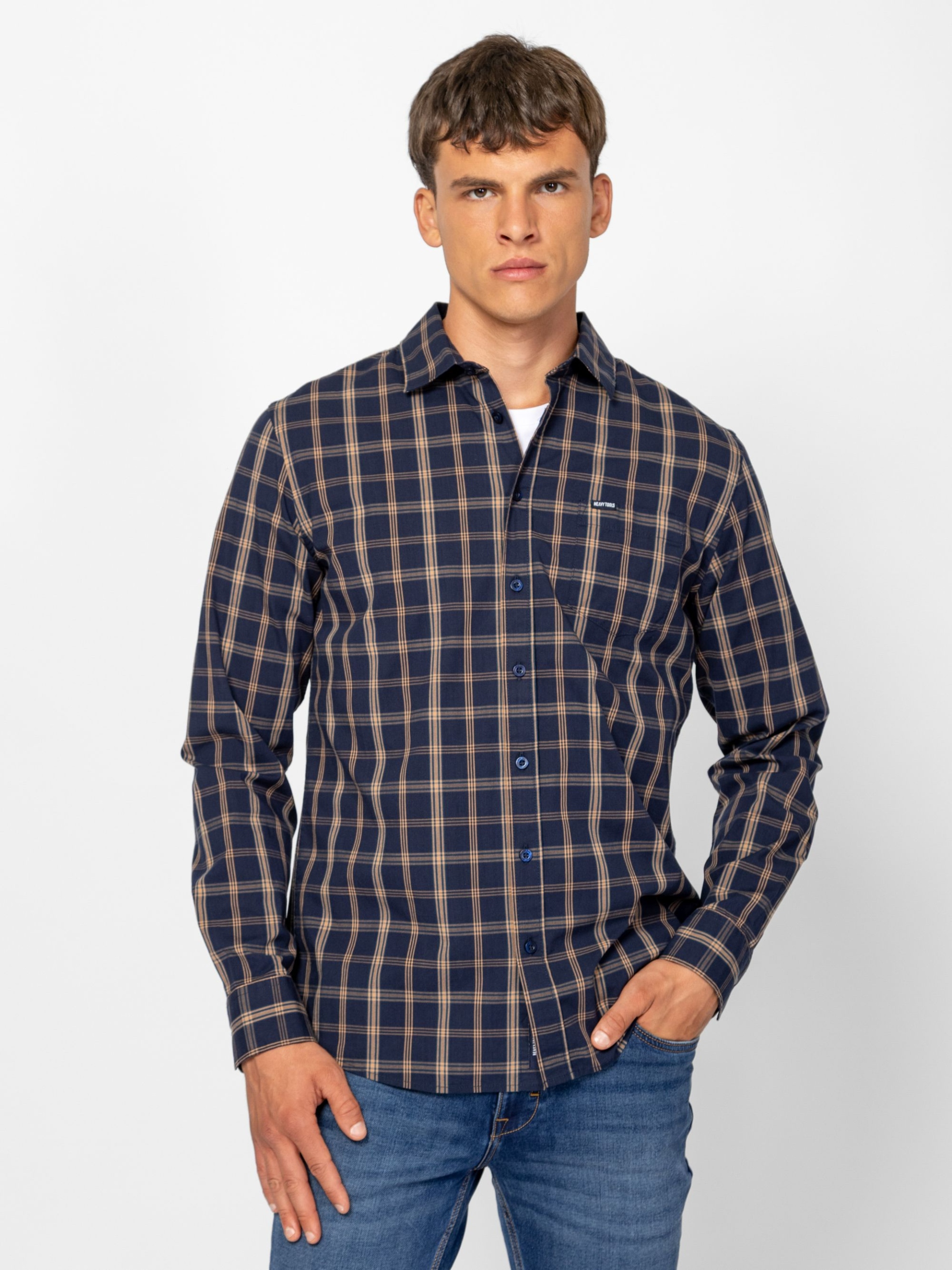 Heavy Tools Pánská Bavlněná Košile RADOW25 Mustard Tmavě Modrá XXL