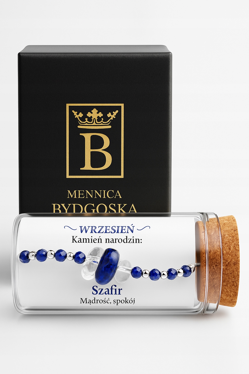 Stříbrný dámský náramek v lahvičce září safír stříbro o ryzosti 925