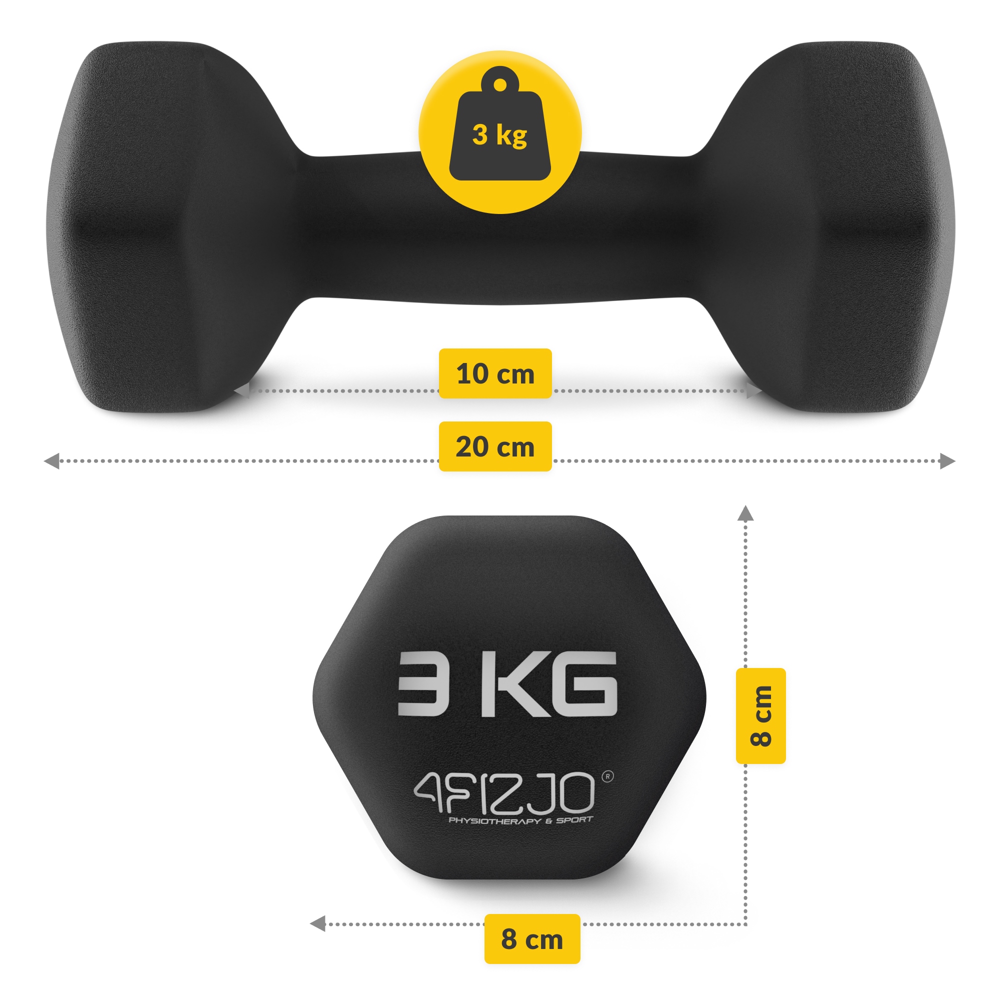 HANTLE CIĘŻARKI DO ĆWICZEŃ HANTELKI ŻELIWNE ANTYPOŚLIZGOWE ZESTAW 2x3 KG Model Classic