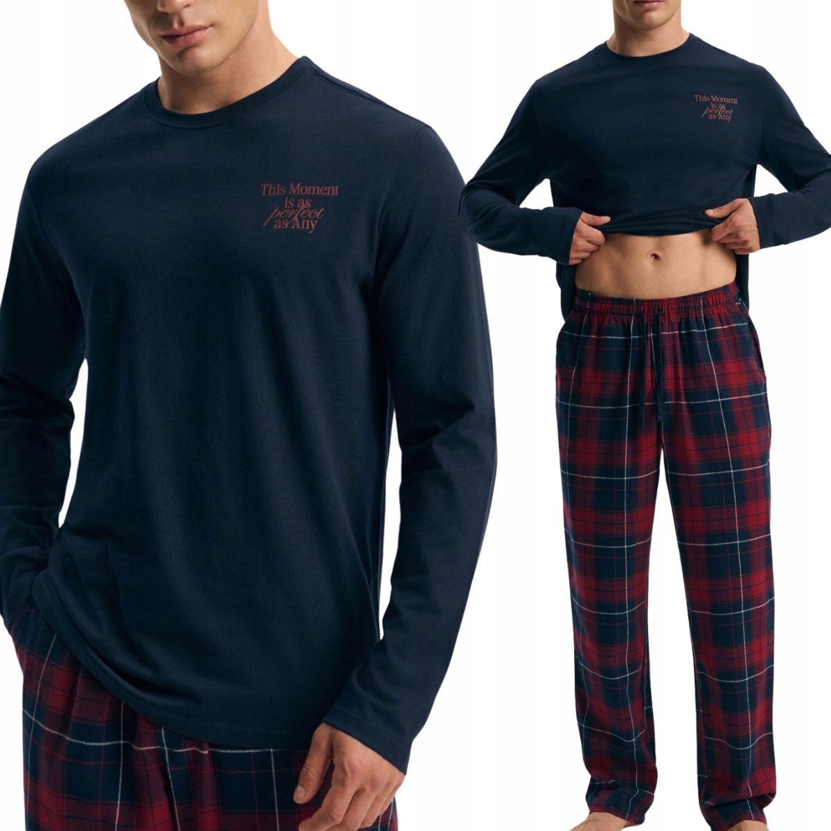 Pánské pyžamo Henderson Bavlněné s dlouhým rukávem Flanela 45455 Indigo XL