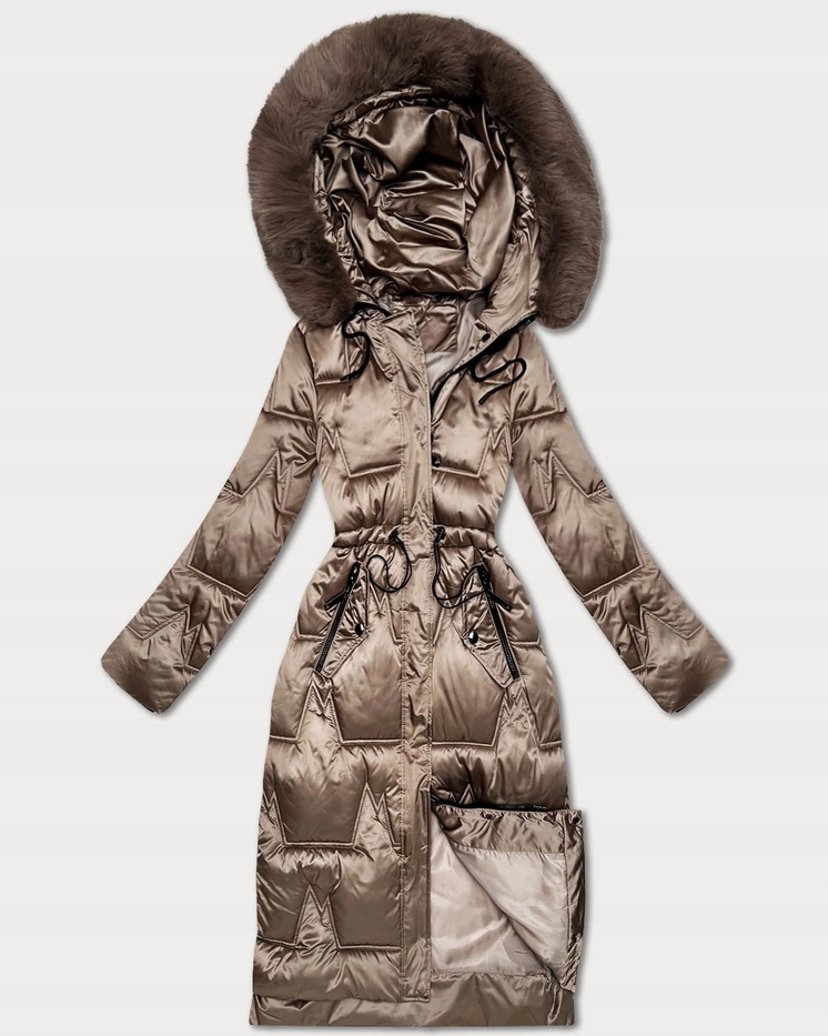 Zimní Bunda Kapuce B8522 Tmavě Béžová M (38)