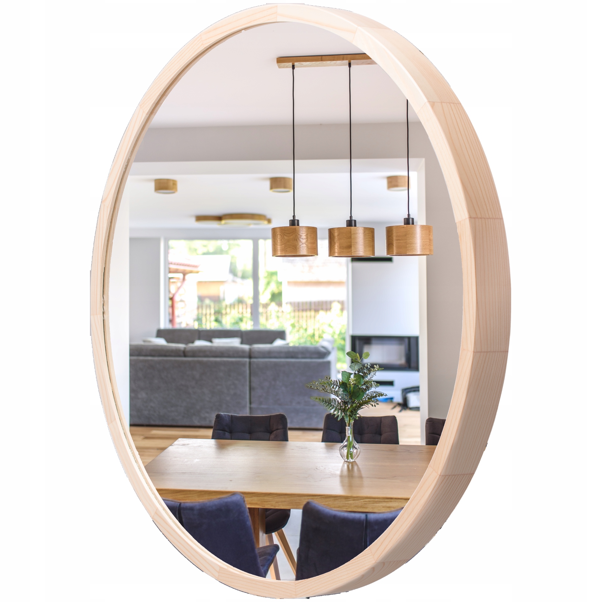 Kúpeľňové zrkadlo Leja okrúhle fi700 Sosna v drevenom ráme, Stylové