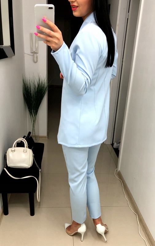 GARNITUR DAMSKI marynarka spodne BŁĘKIT L Rękaw długi rękaw