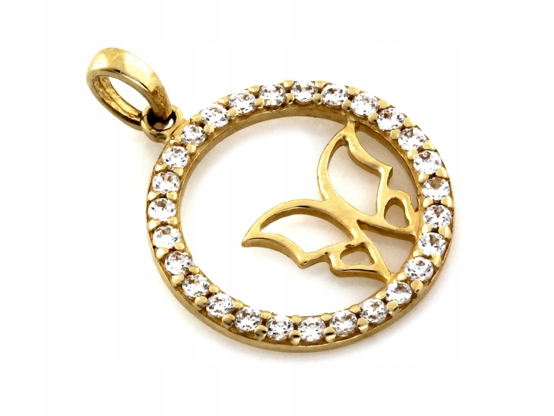 Zlatý přívěsek s motýlkem kulatý 585 Ring s bílými zirkony 0.88 g