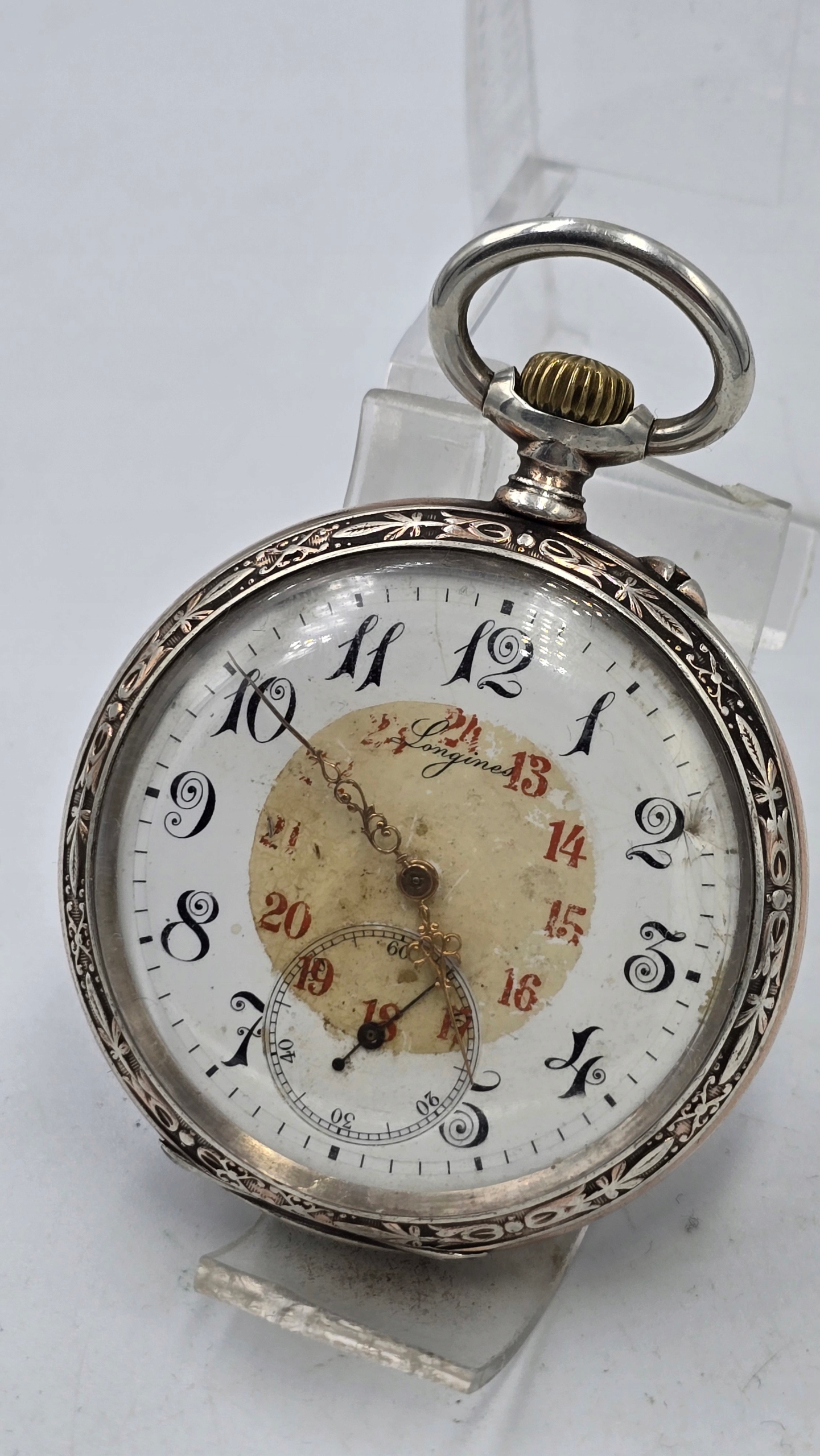 44. STARY ZEGAREK KIESZONKOWY LONGINES UNIKAT RZADKI KOLEKCJA SREBRO