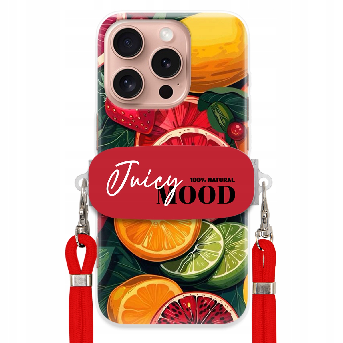 Pouzdro pro iPhone 16 Pro Červené vodítko Crossbody Držák Módní Juice Mood