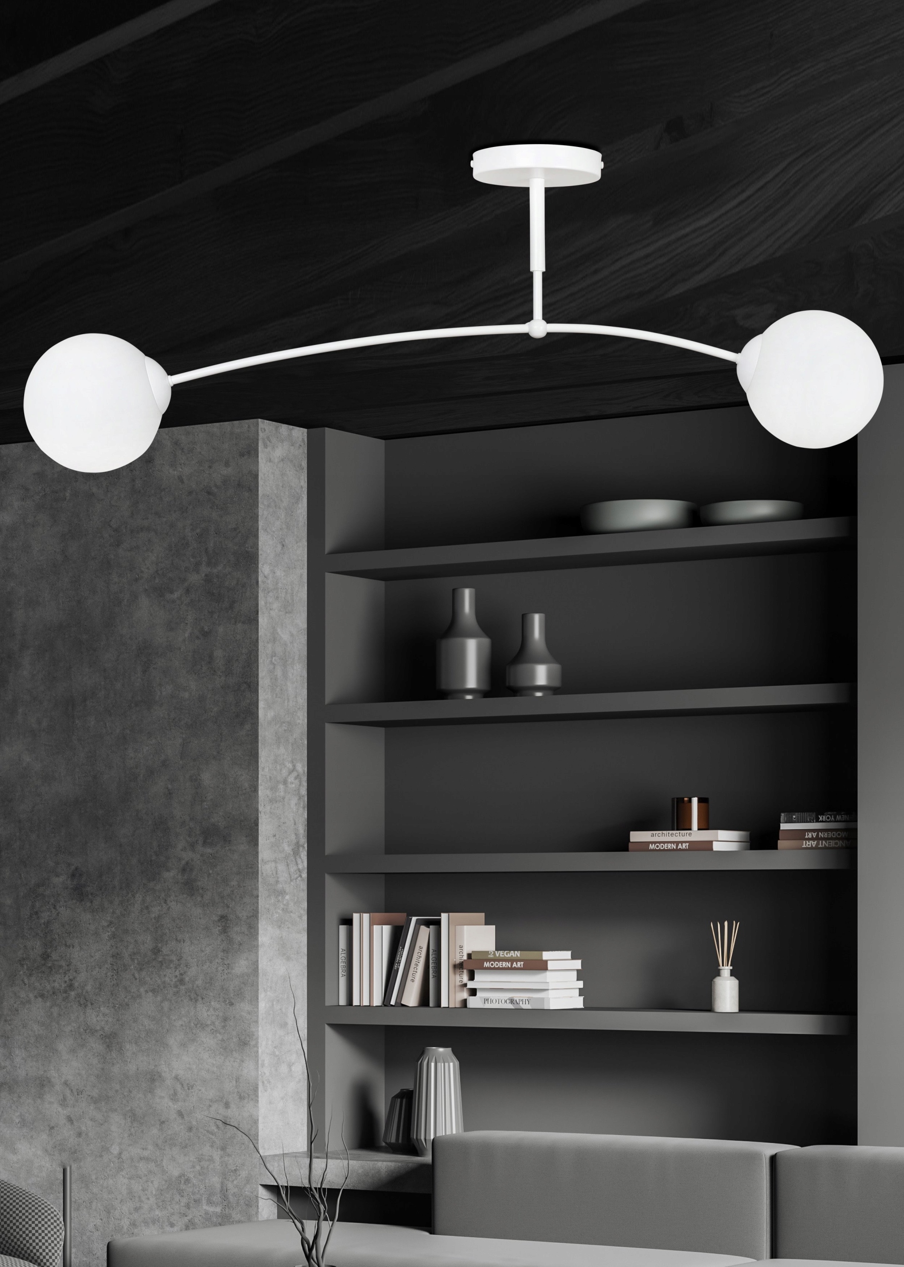 Stropní svítidlo s jemným designem a mléčným stínidlem do pracovny Pregos 2