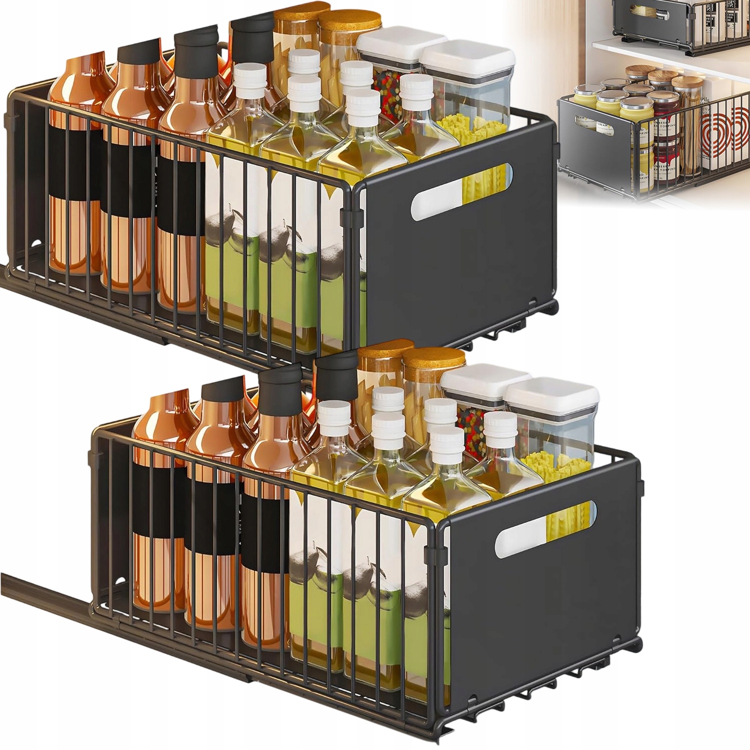 Rozkládací organizér z uhlíkové oceli s tichými kolejnicemi, montáž bez vrtání