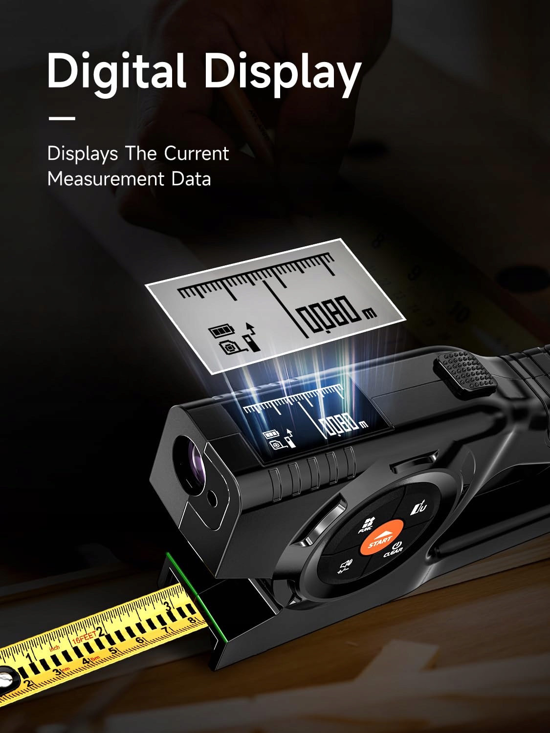 AICEVOOS Cyfrowa Miarka 3w1 60m Laserowy Dalmierz z Auto Zamknięciem — miniatura 2