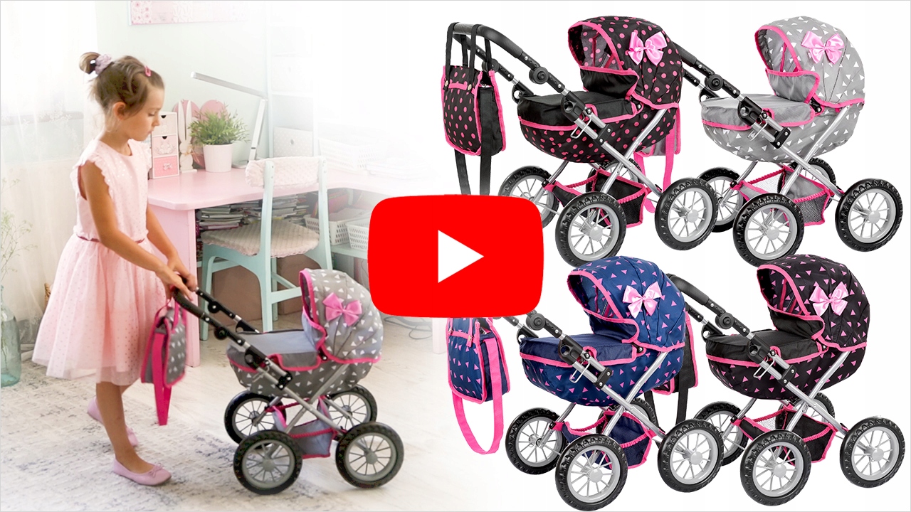 KINDERPLAY WÓZEK DLA LALEK GŁĘBOKI GONDOLA SKŁADANY TORBA REGULOWANA RĄCZKA Seria KP0262G