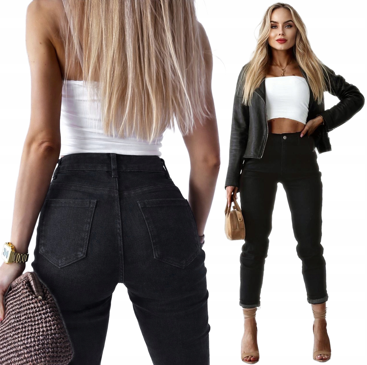 Dopasowane Spodnie damskie Jeansy wyszczuplające wysoki stan rurki XL Anja