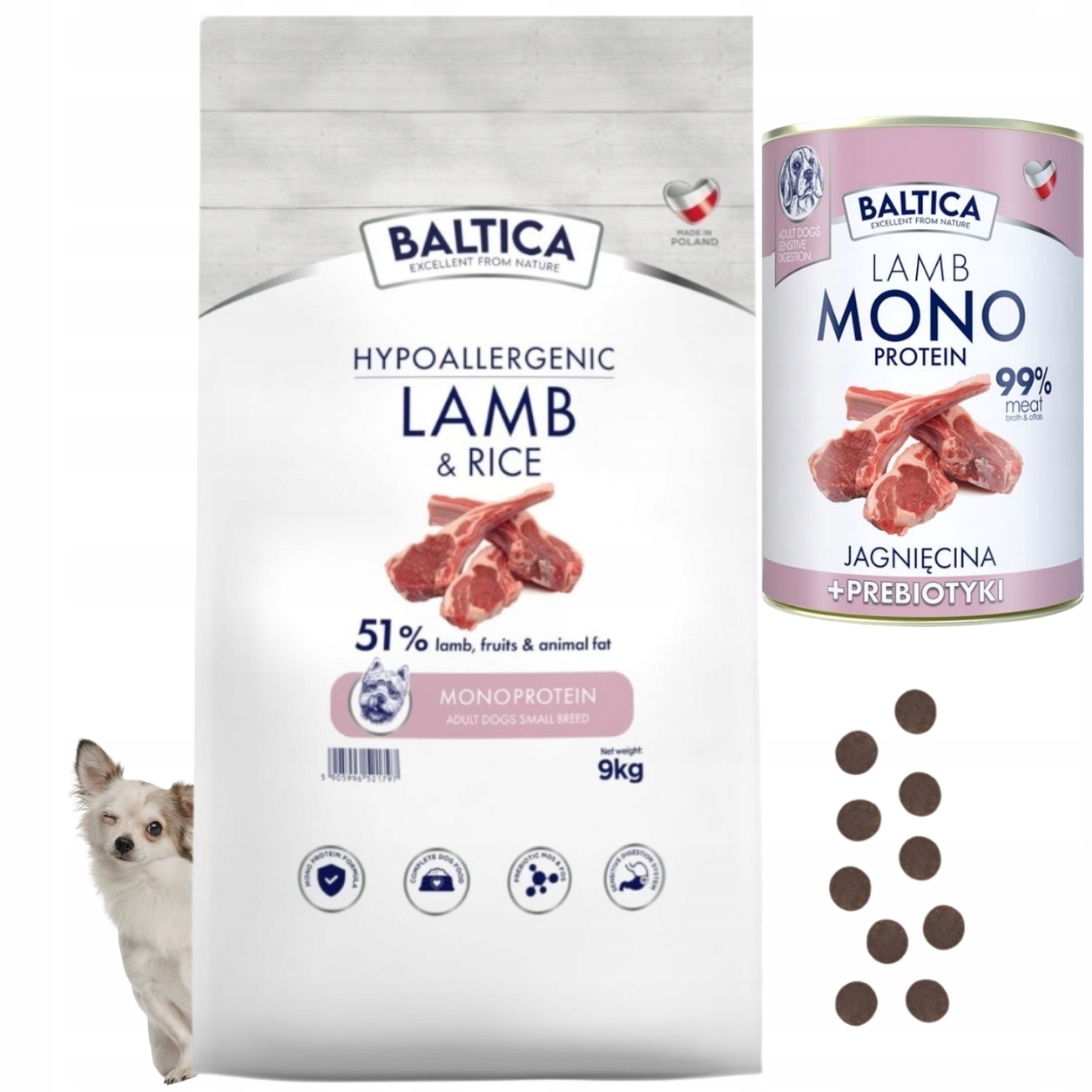 Baltica zestaw jagnięcina ryż sucha karma Xs/s 9 kg Mono Lamb puszka 400g