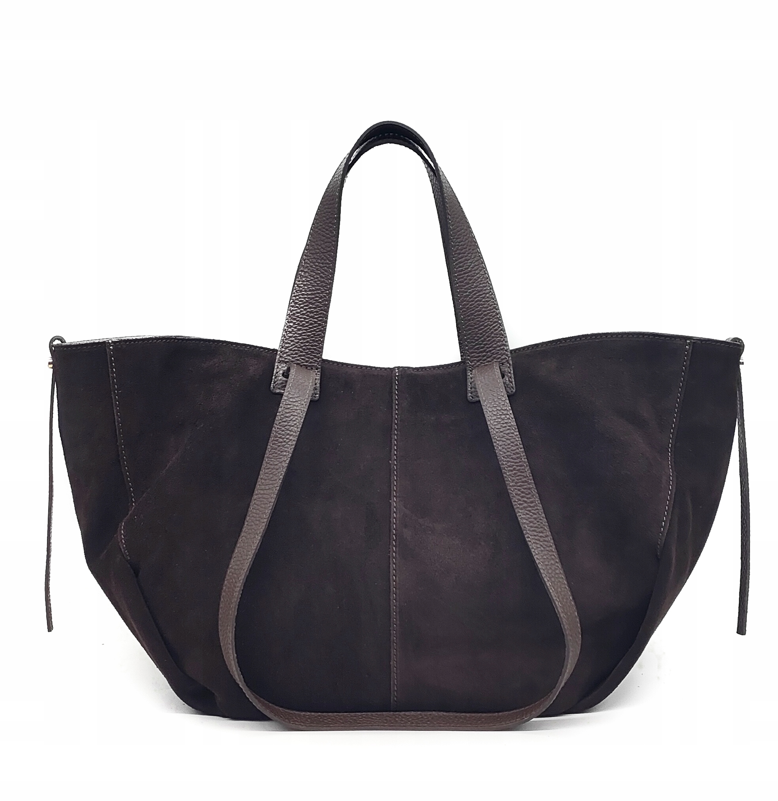 Kabelka shopper semišová Vera Pelle čokoládová kůže