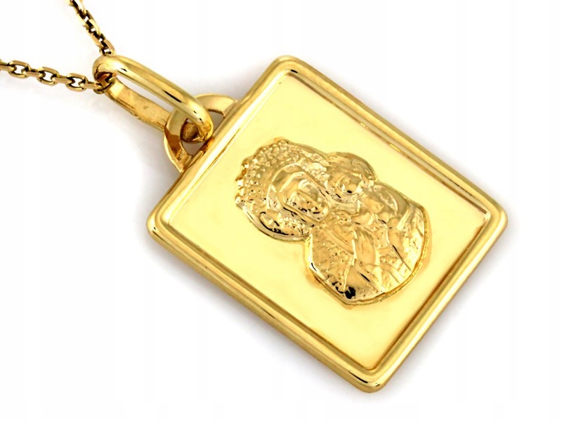 Zlatý medailonek 585 Čtvercový s matkou Božskou Čenstochovskou 0.96g dárek