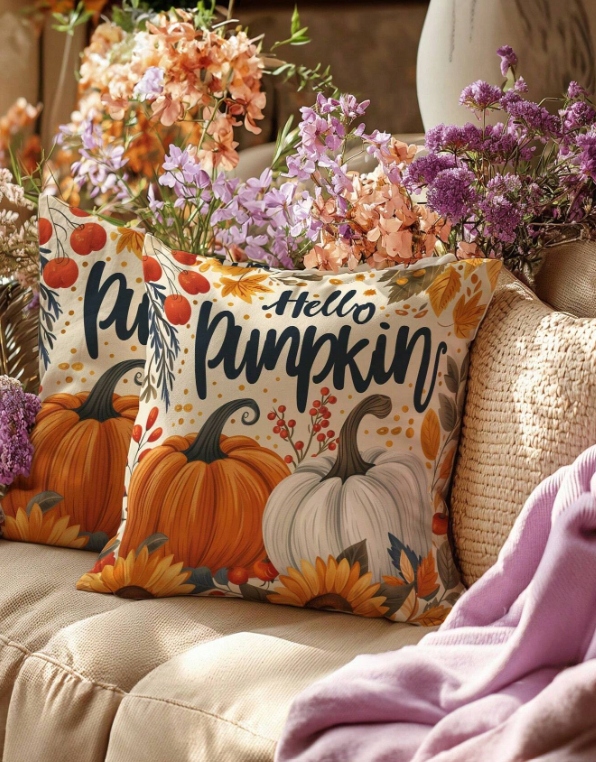 JESIENNE POSZEWKI NA PODUSZKĘ KOMPLET ZESTAW 45x45 CM 2 SZT JESIEŃ DYNIE