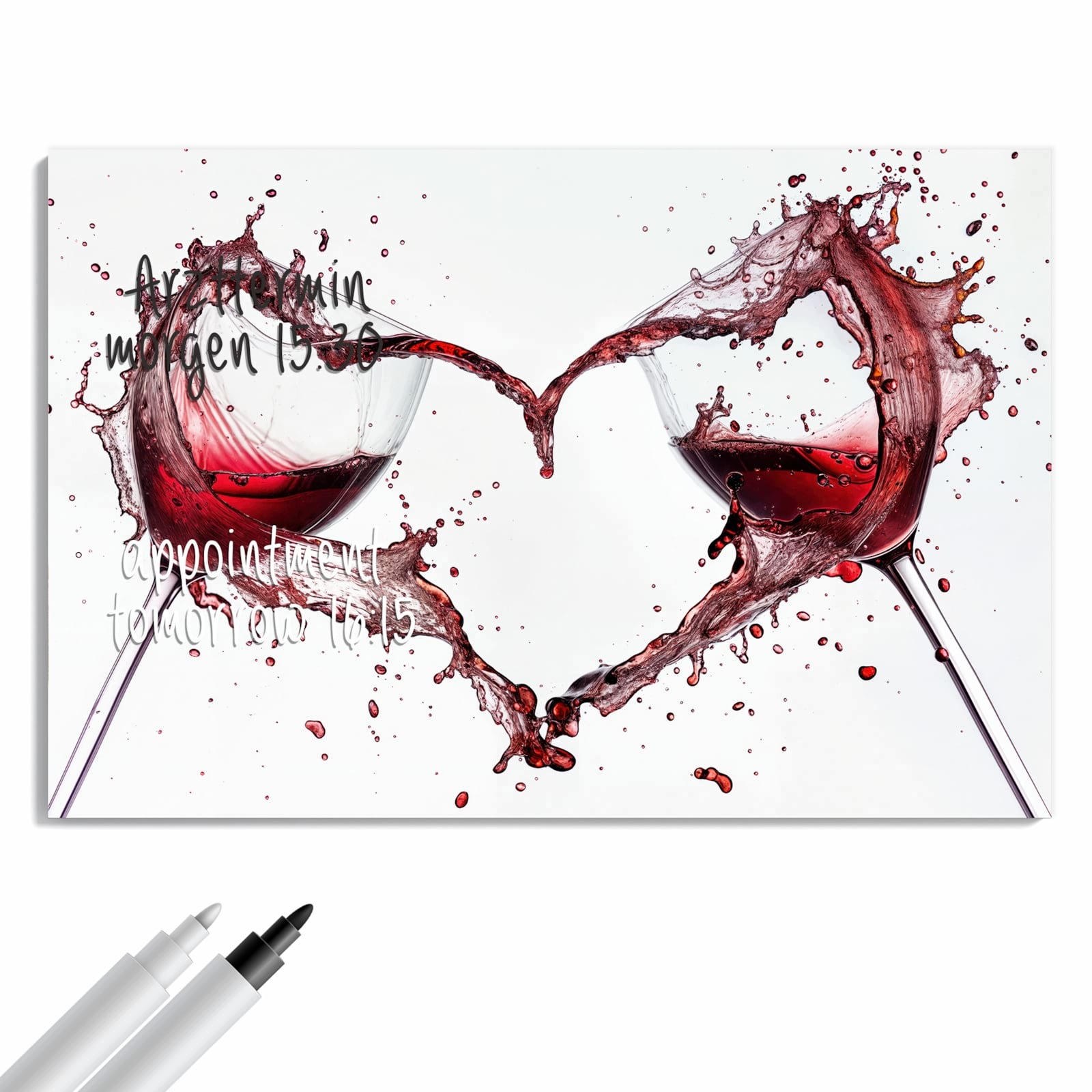 Magnetická tabule Skleničky do vína Srdce 90 × 60 cm