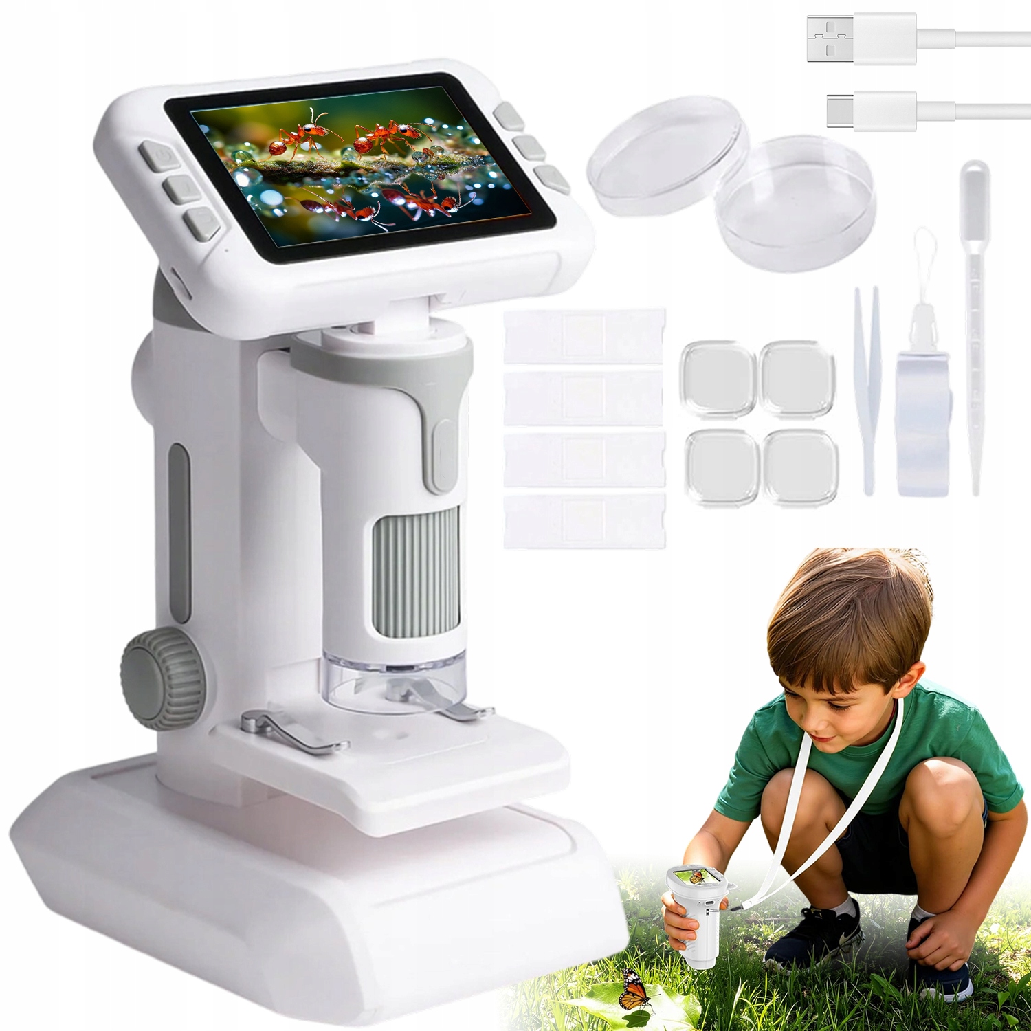 Dětský Mikroskop 1600X Zoom 4.0PALCOVÝ Displej Pro Malé Průzkumníky