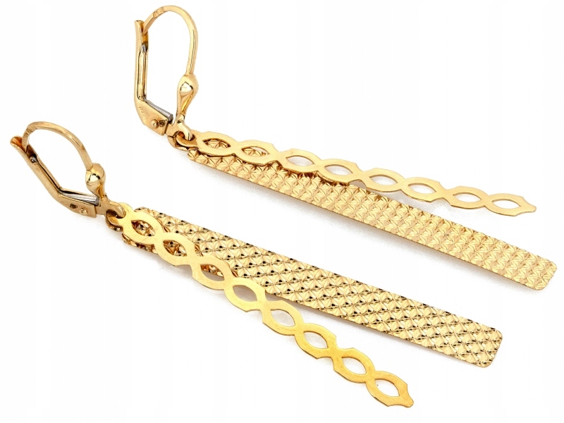 Dlouhé zlaté náušnice ryzosti 585, pevné, obdélníkové, pohyblivé jako dárek