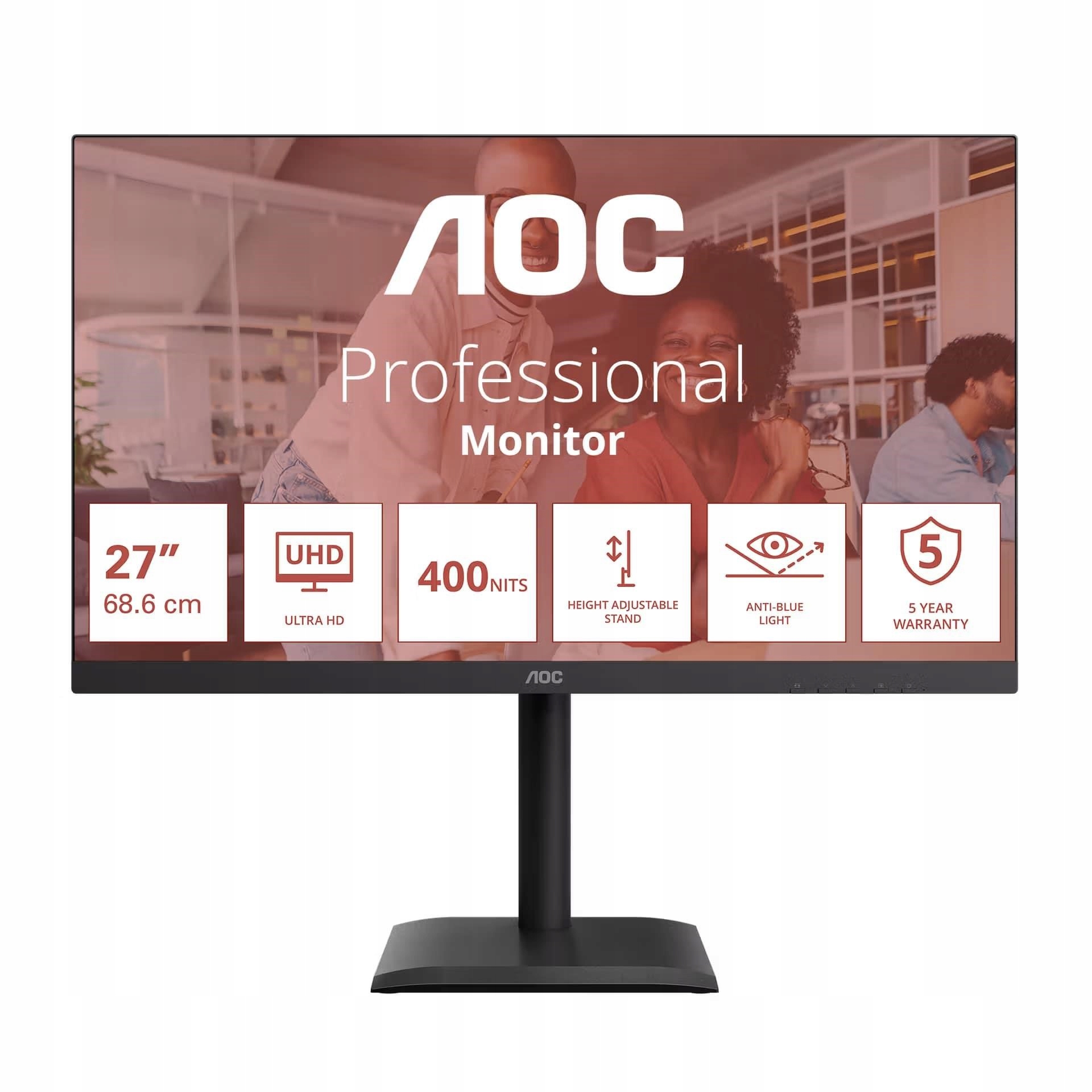 Aoc/ U27E4CV/ 27"/ Ips/ 4K Uhd/ 60Hz/ 4ms/ Čierna/ 5R U27E4CV