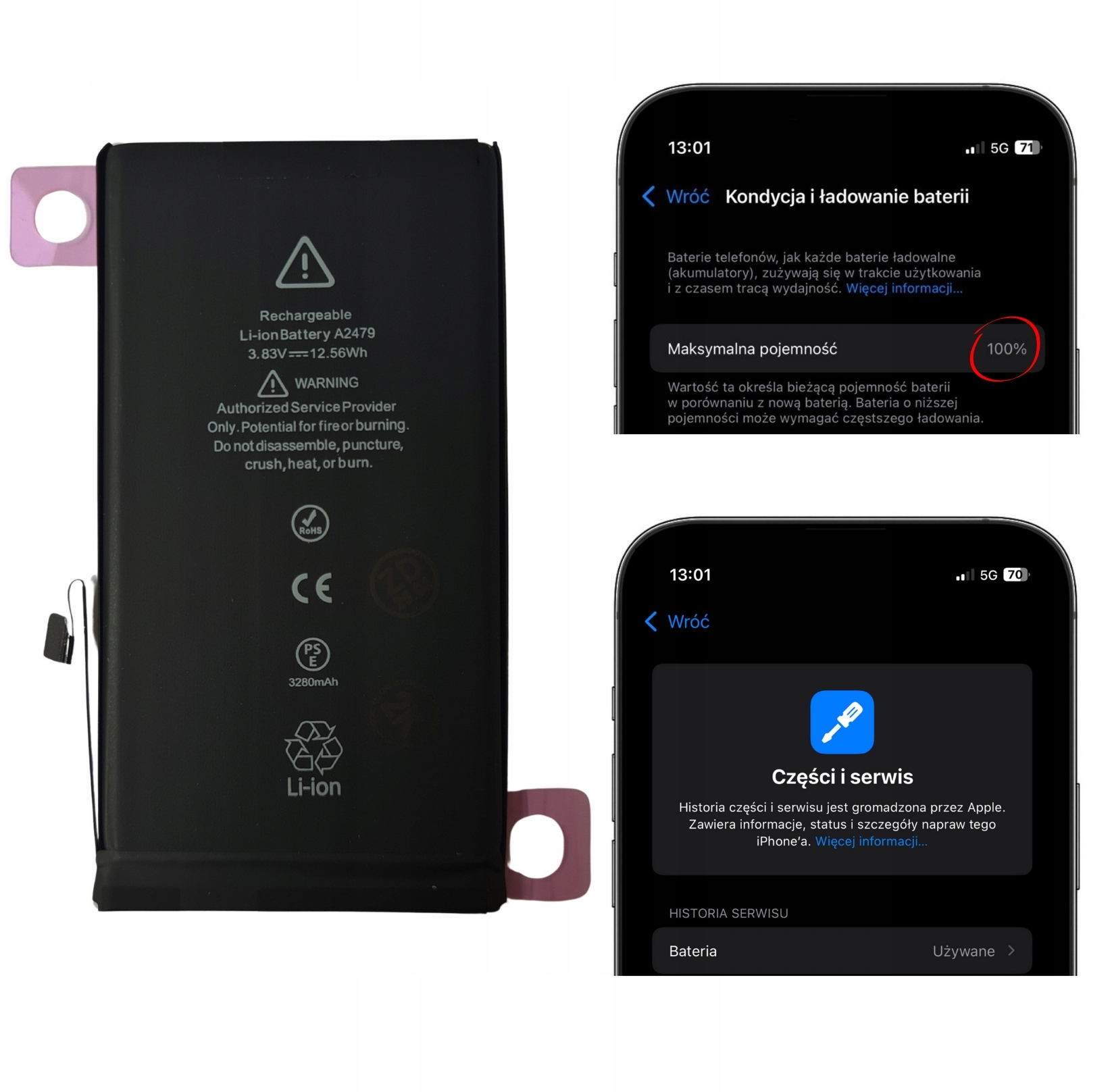 Bateria bez komunikatu, z kondycją, większa pojemność do iPhone 12 12 Pro