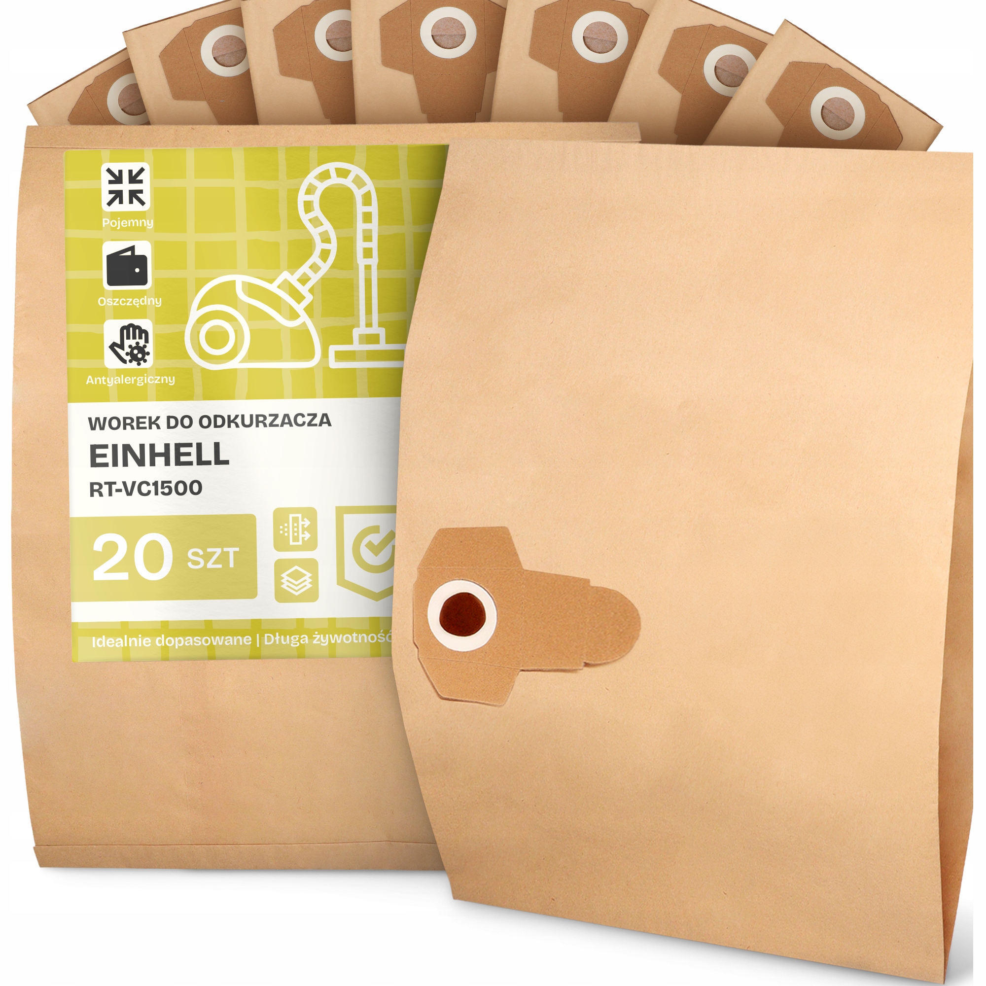 20 x Sáček Do Vysavače Einhell RT-VC1500 Papírový 2-vrstvový Sáček 2A