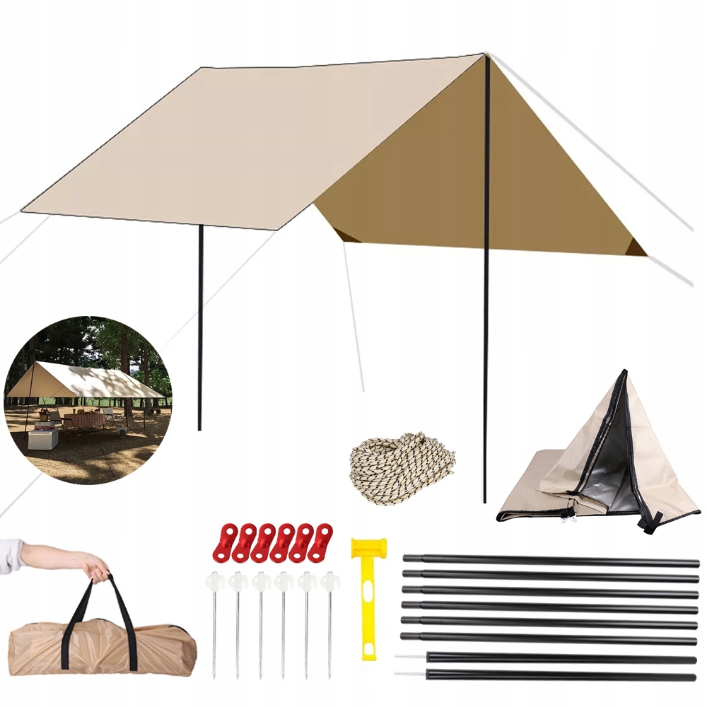 Plachta Tarp Markýza Stanová Multifunkční Voděodolná Anti-uv 210D 3X3M