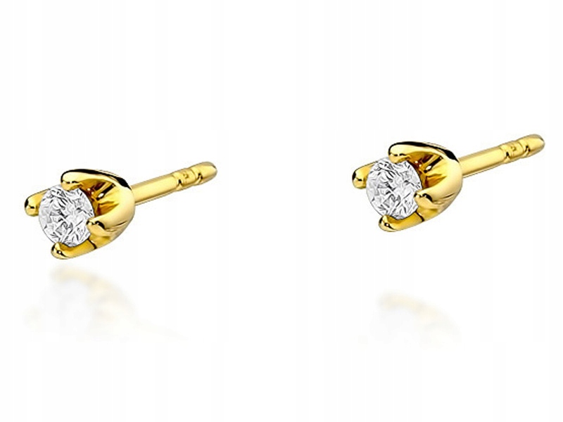 Zlaté náušnice 585 brilianty v košíčku 0,90 g diamanty na tyčinku módní 14k
