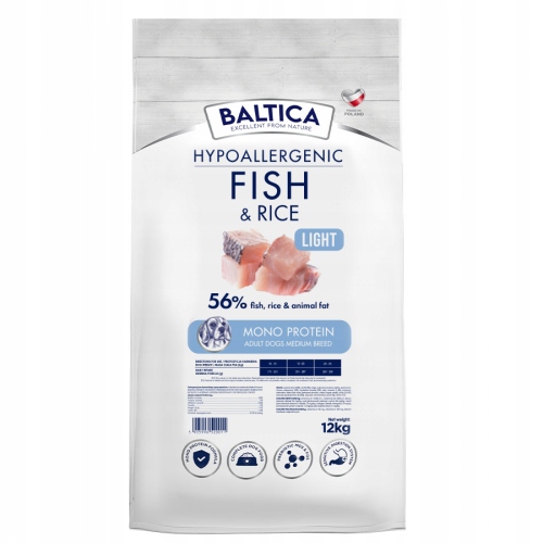 Baltica 12kg Light Fish&Rice M ryby dla psów z nadwagą