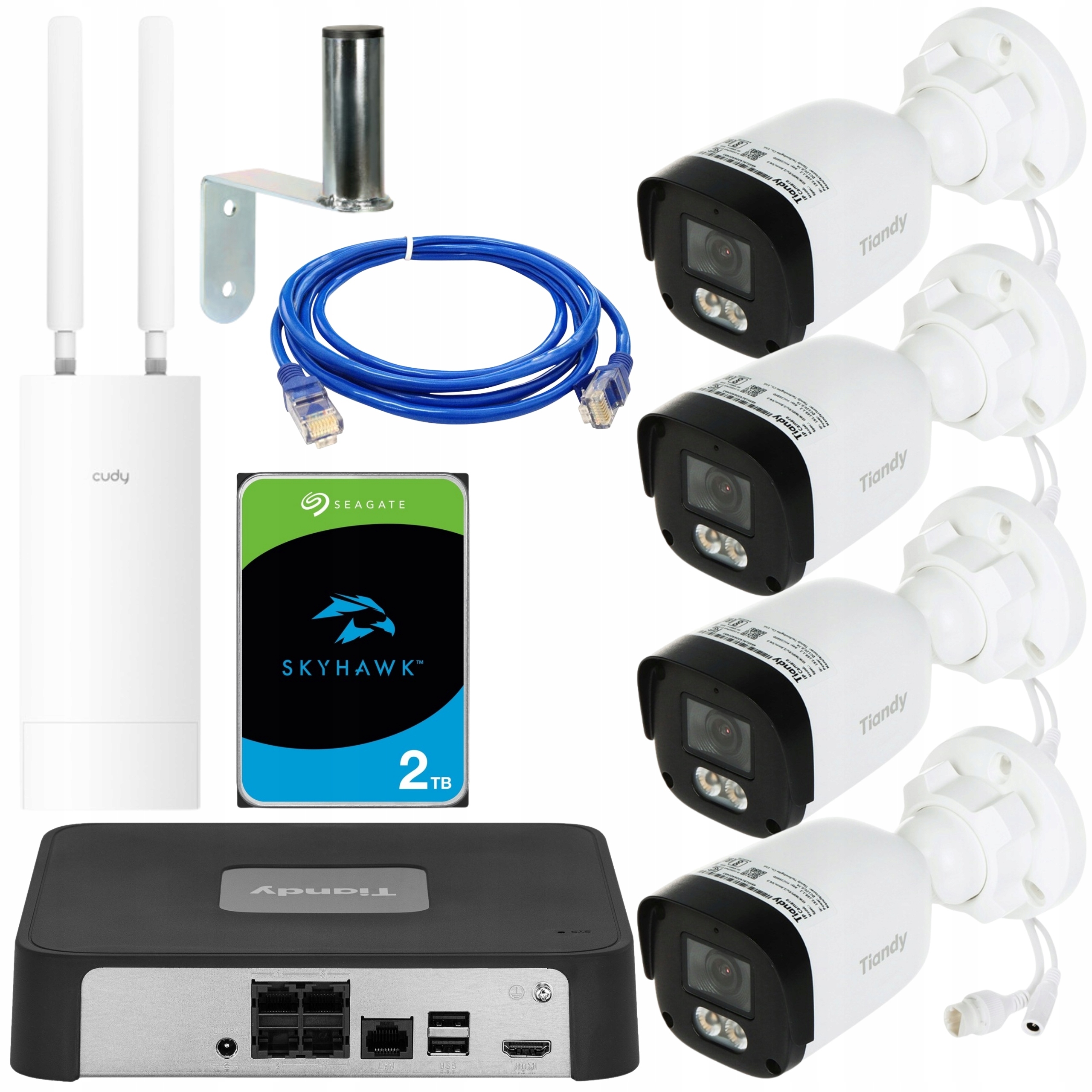 Monitorovací sada 4x kamera Tiandy rekordér disk 2TB přístupový bod Zázraky