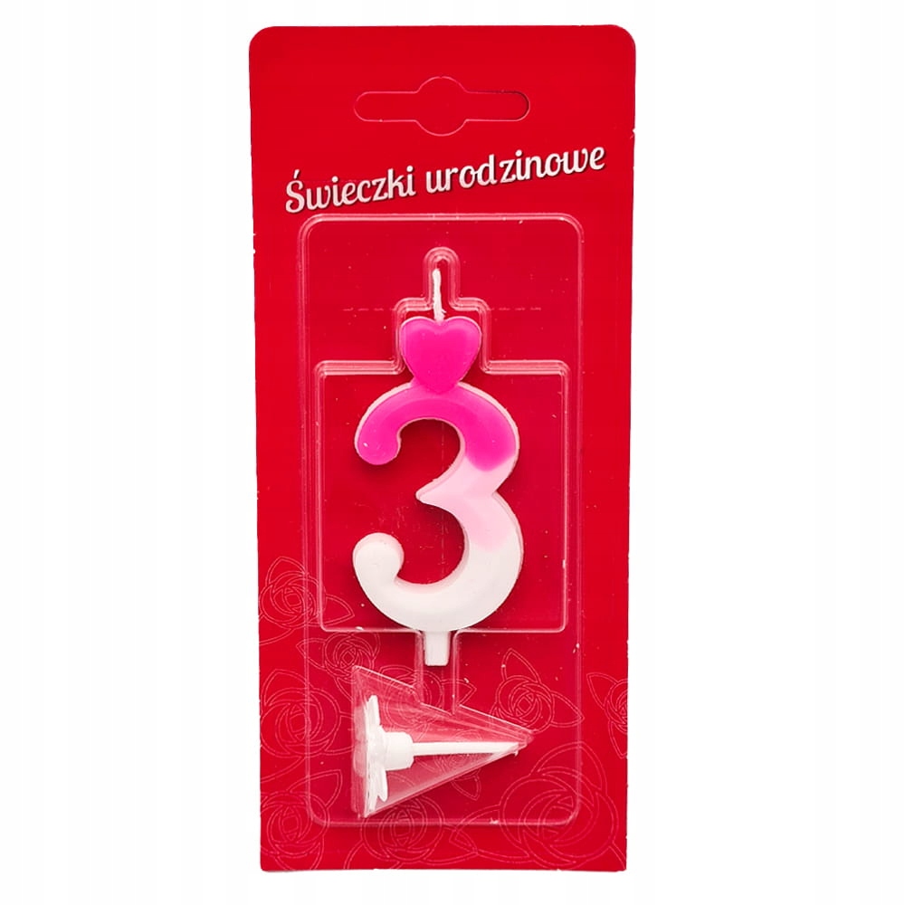 Świeczka na tort cyfra Biało Różowa Cyferka 3