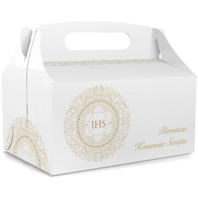 PUDEŁKO na ciasto PIERWSZA KOMUNIA białe IHS 5 szt