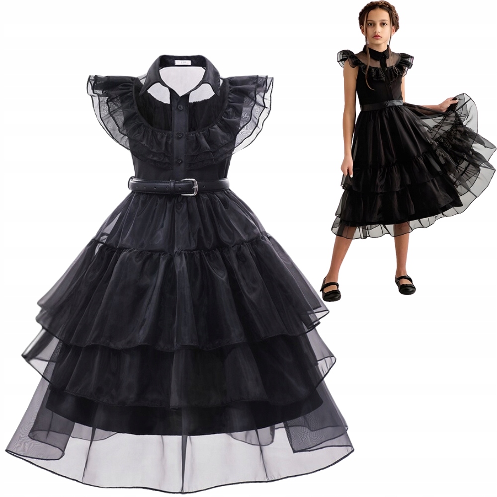 STRÓJ KOSTIUM SUKIENKA WEDNESDAY ADDAMS COSPLAY KARNAWAŁ KARNAWAŁ 158