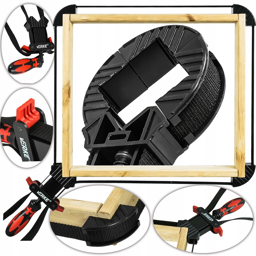 ŚCISK STOLARSKI TAŚMOWY MONTAŻOWY KĄTOWY NAROŻNY ZACISK Z TAŚMĄ KLAMRA 4m