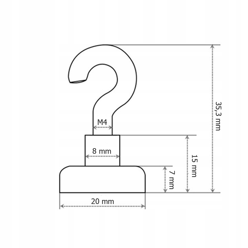 UCHWYT MAGNETYCZNY HACZYK 20x7mm MOCNY MAGNES, WIESZAK HUNTER, UDŹWIG 16KG Kod producenta HOLD_1SZT_A3