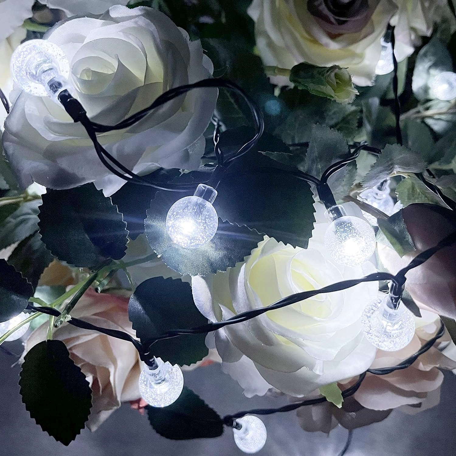 GIRLANDA OGRODOWA LAMPA SOLARNA 50LED 9,5M DUŻE ŻARÓWKI Wysokość całkowita 950 cm