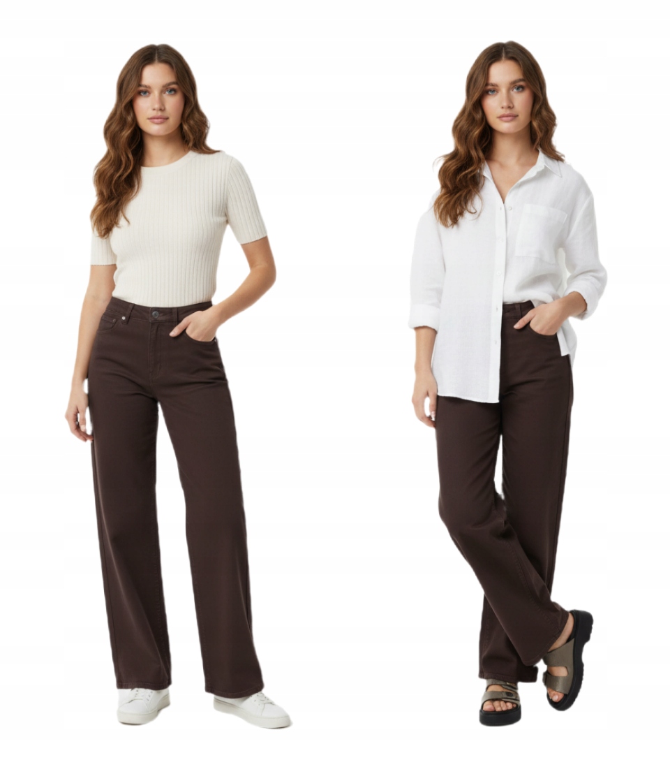 Dámské Džíny Zvonové Široké Nohavice Čokoládově Hnědé Xs