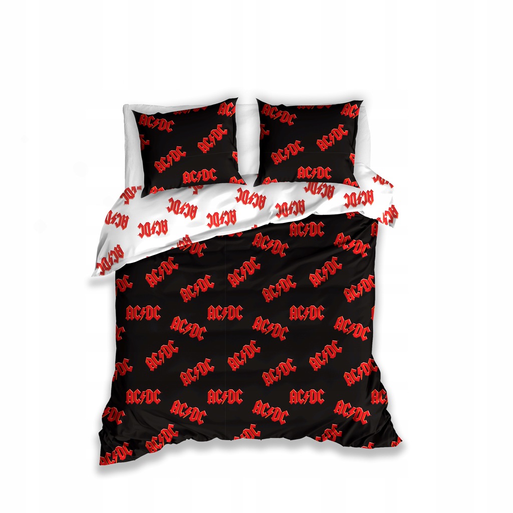 Pościel bawełniana satynowa Ac/dc 160x200 2x 70x80 cm Rock 3-części