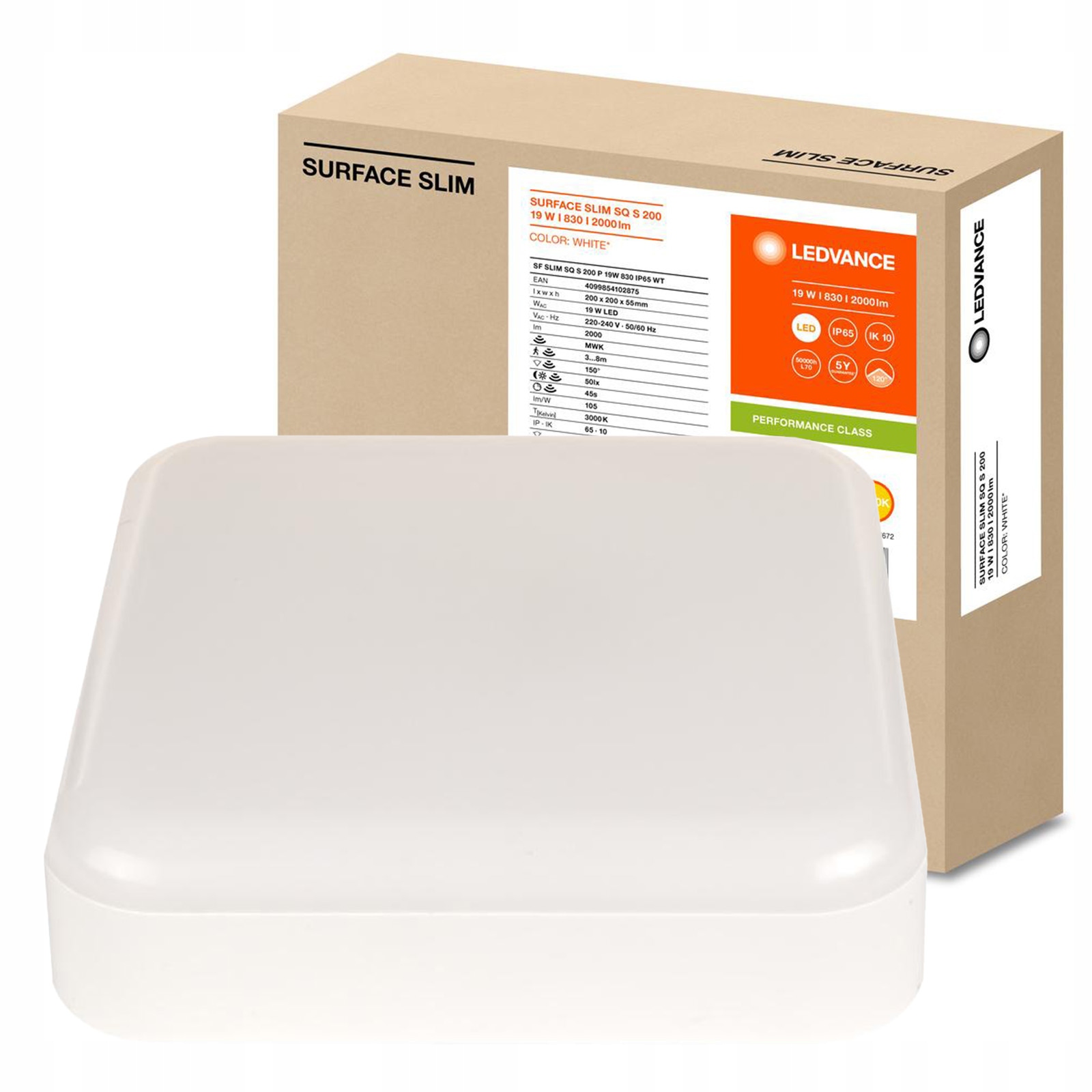 Led panel Stropní svítidlo 19W 2000lm 3000K Snímač pohybu soumraku 20x20cm