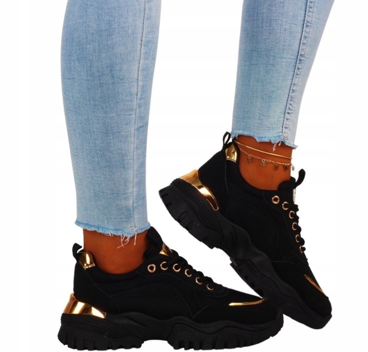 BUTY DAMSKIE SPORTOWE CZARNE SNEAKERSY LEKKIE