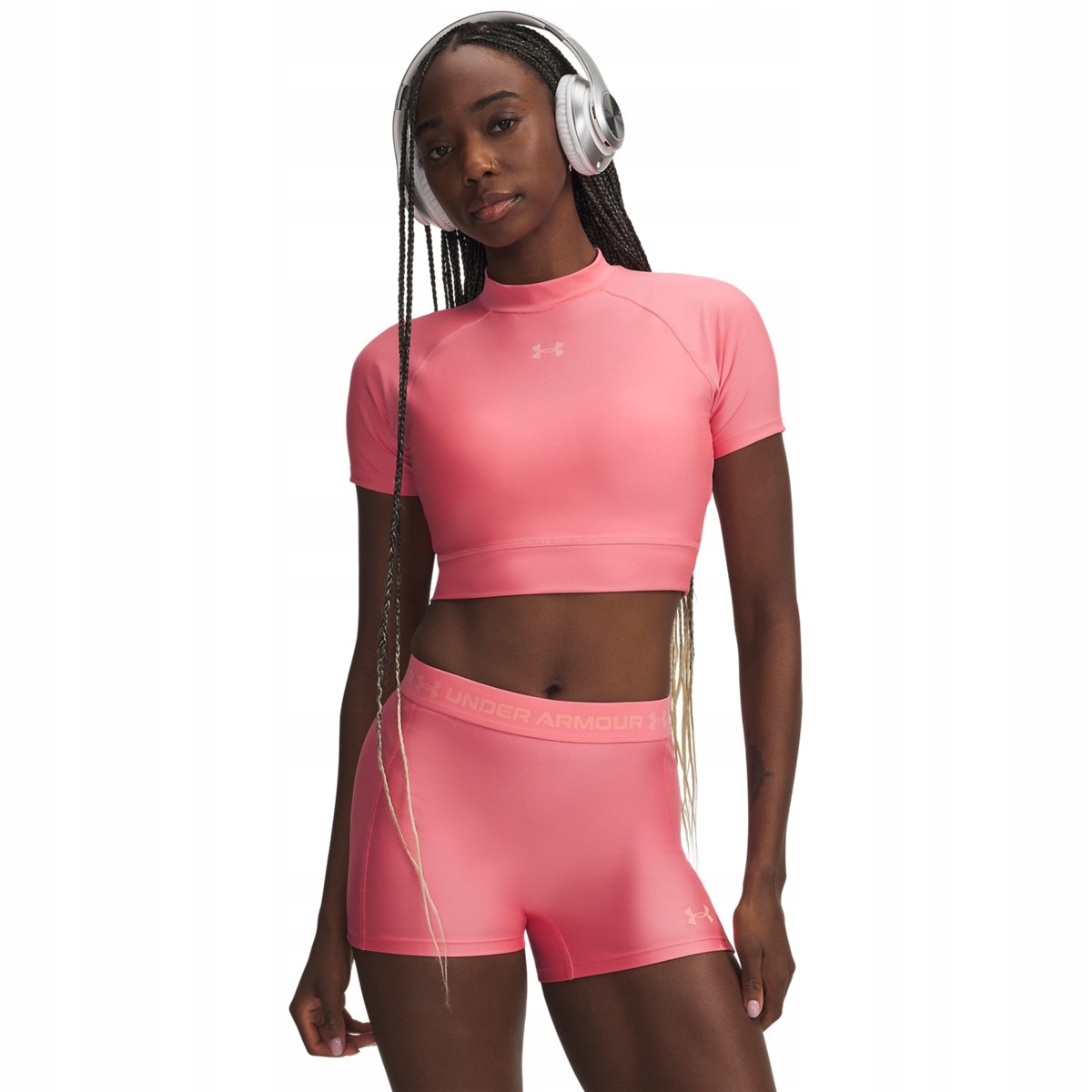 Damska koszulka treningowa Under Armour HeatGear Crop Mock Ss Różowy XL