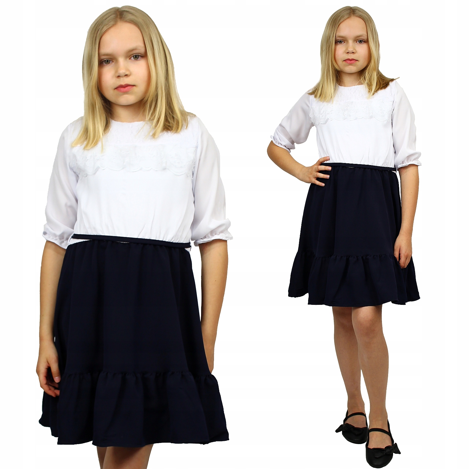 ELEGANCKA Sukienka KORONKA Z Falbanką SZKOŁA 146