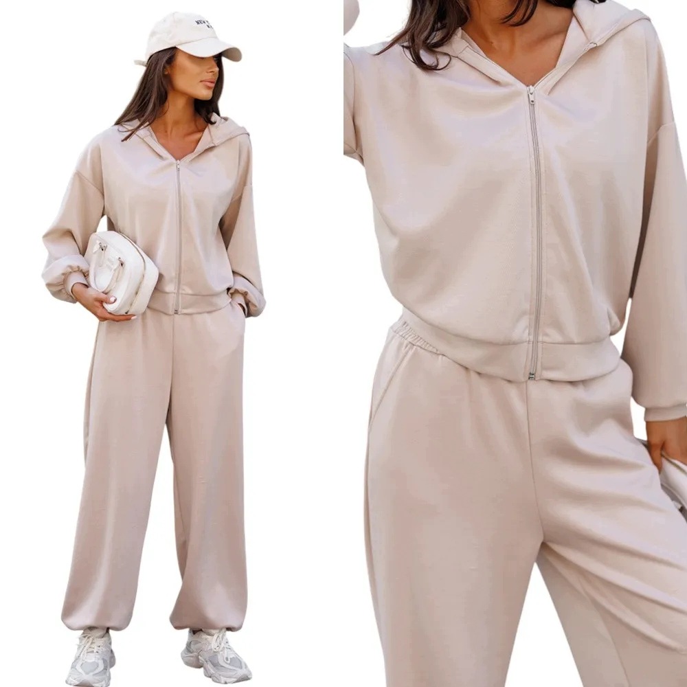 Dámský Teplákovka Komplet z viskózy s kapucí S/m Béžová