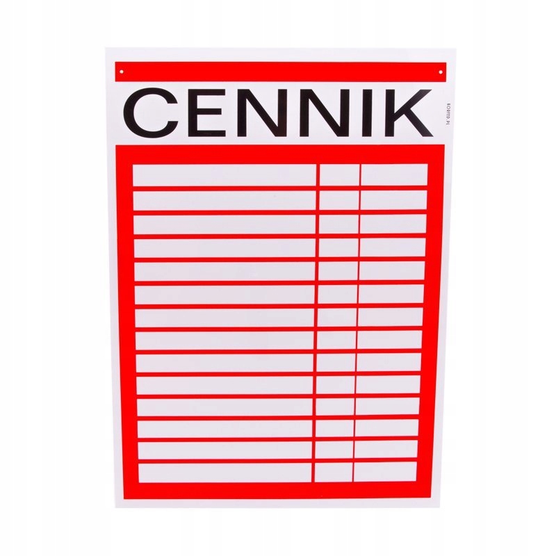

Cennik, tabliczka informacyjna 14 pozycji