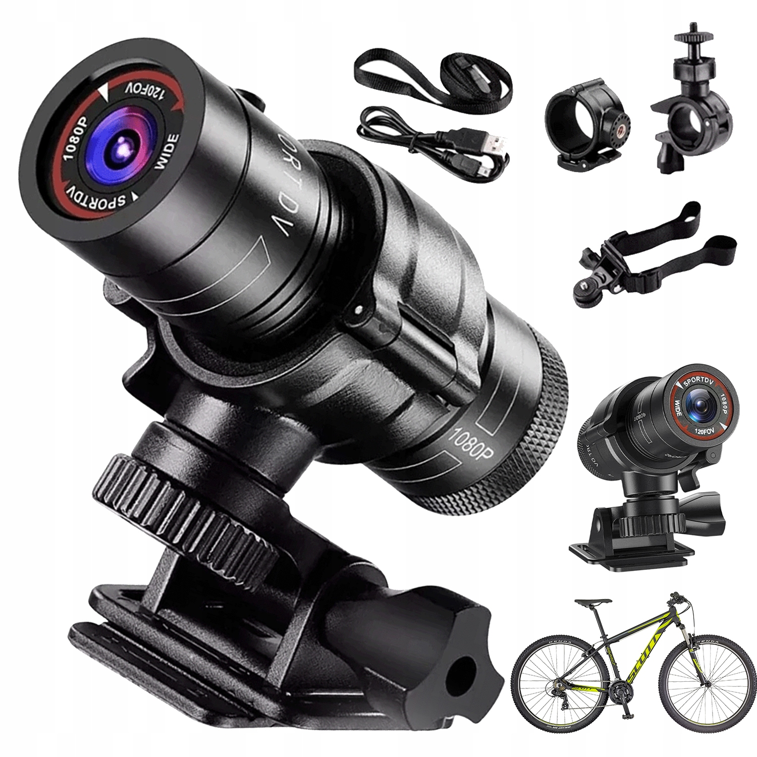 Sportowa Kamera Full Hd 1080P Na Kask Rower Motocykl Wodoodporna 120° Mini