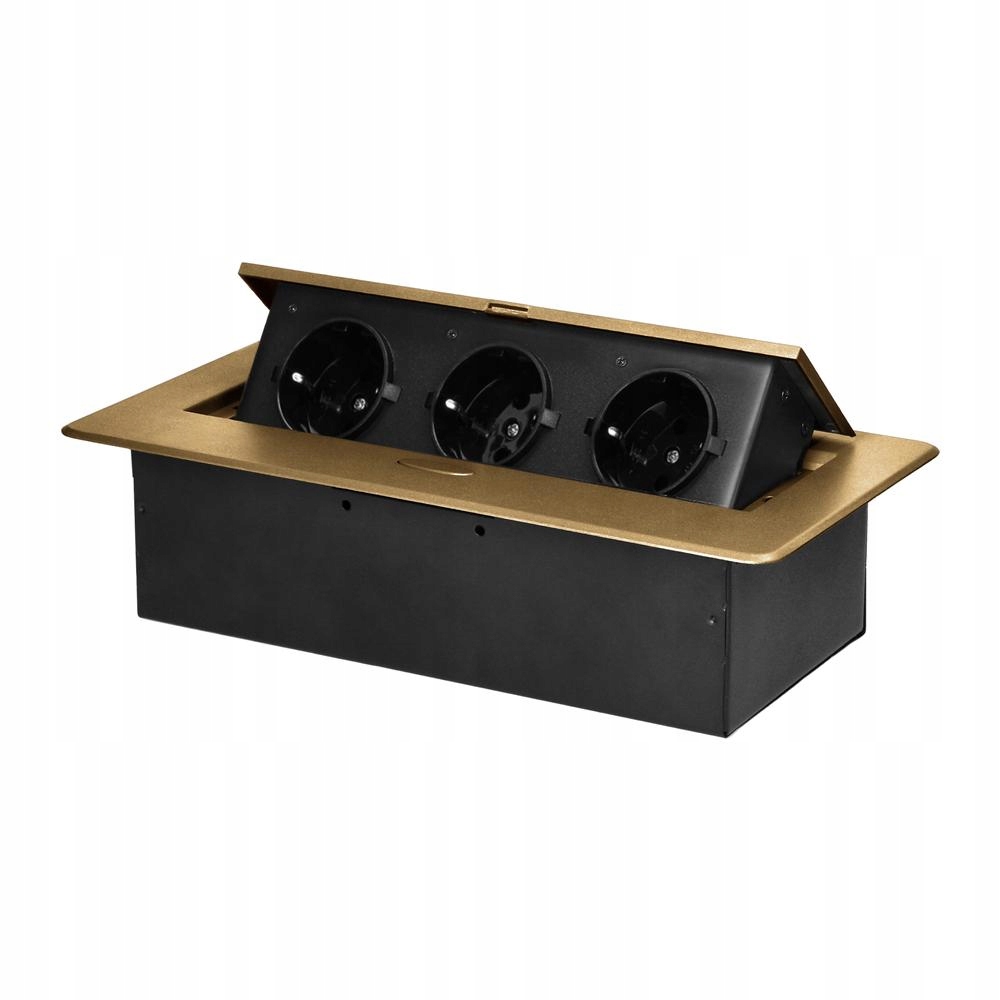 Nábytková zásuvka zapuštěná do pracovní desky, 3x2P+Z (Schuko), zlatá