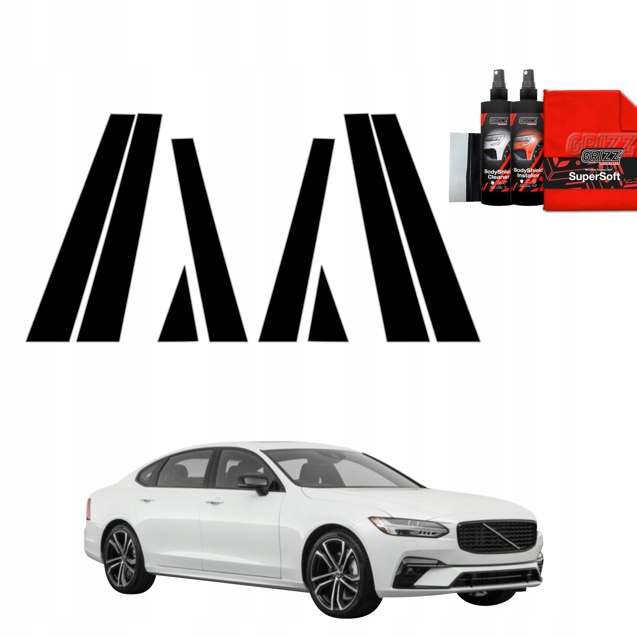 8v1 Černá fólie na sloupky pro Volvo S90 Sedan 5D (2016-2020)