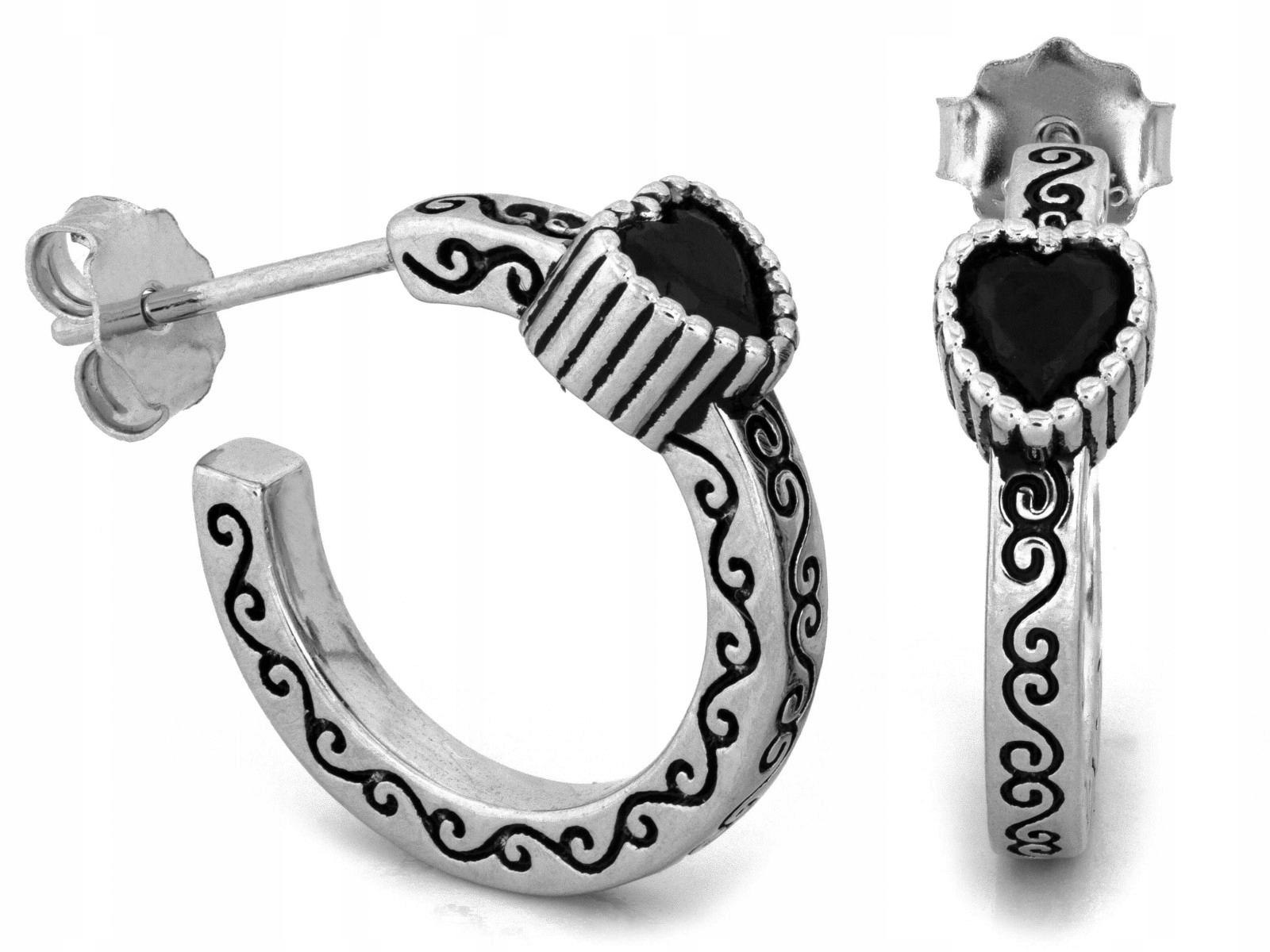 Dámské náušnice ze stříbra 925 s černým srdcem, oxidované, originální