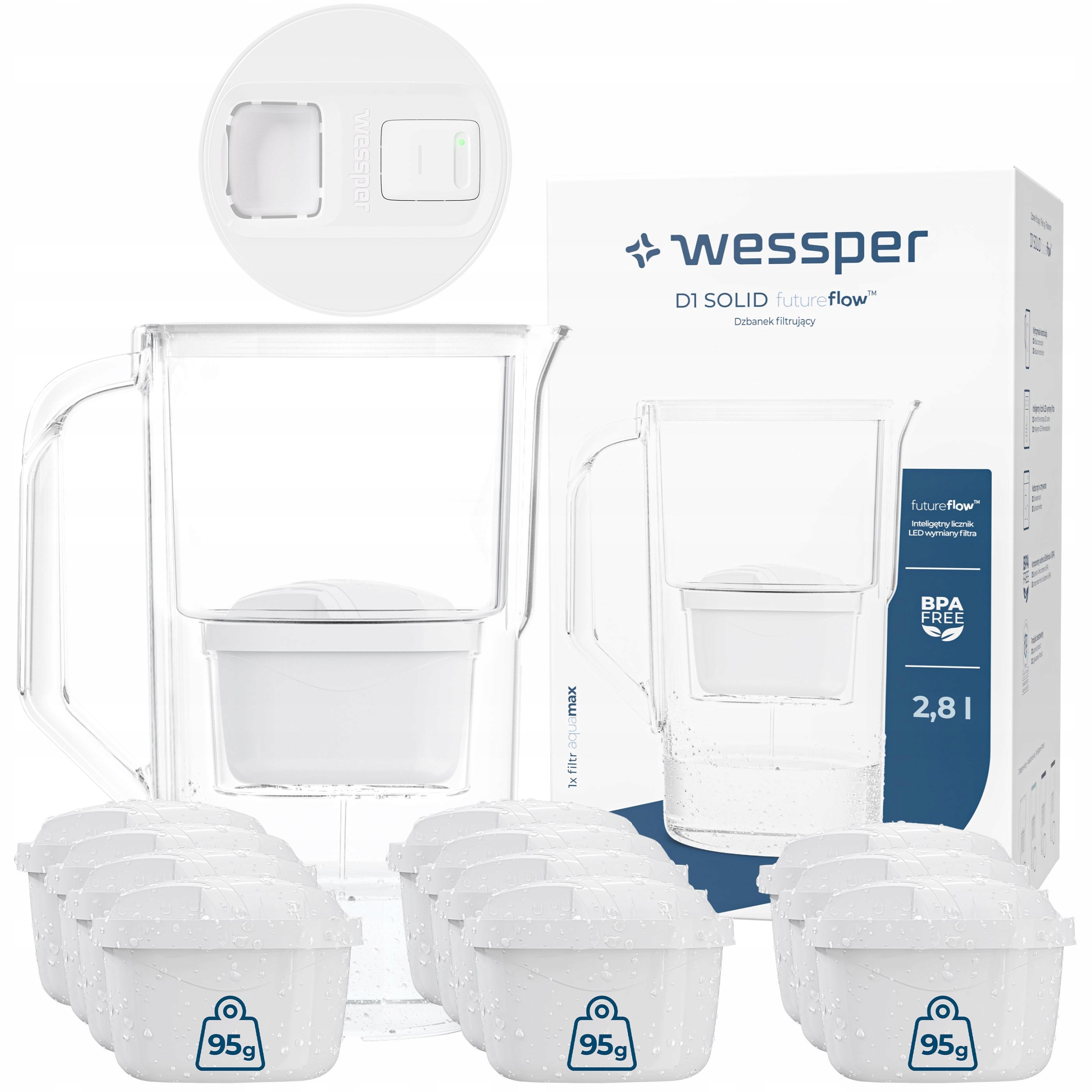 Džbán s filtračním počítadlem Wessper D1 Solid 2,8 l Led 12 x vodní filtr